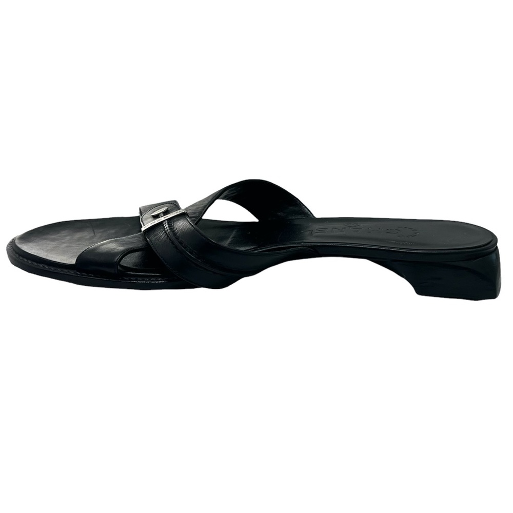 CHANEL BLACK LEATHER CRISS CROSS STRAP SANDAL WITH 1" BLOCK HEEL - Picture 9 of 16